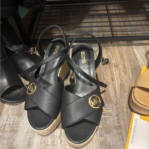 Michael Kors Black Sandals with Gold Accents